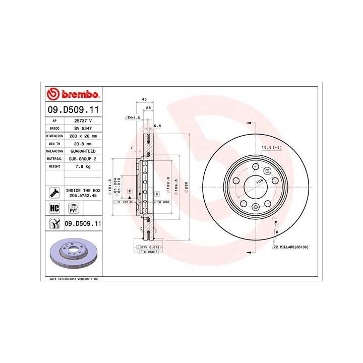 Stabdžių diskas BREMBO 09.D509.11