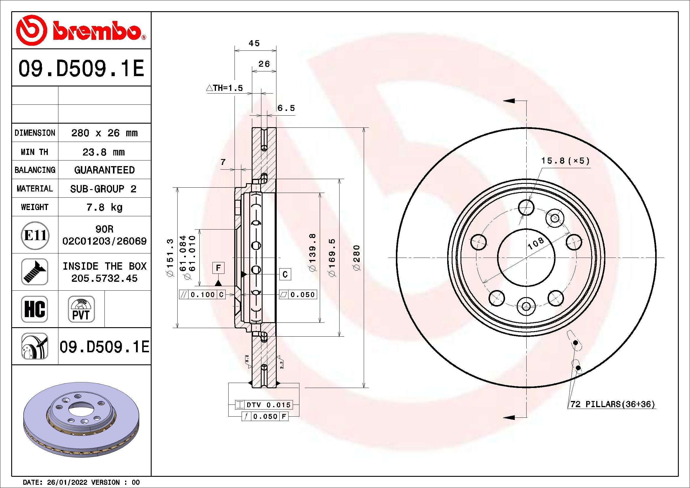 Stabdžių diskas BREMBO 09.D509.1E