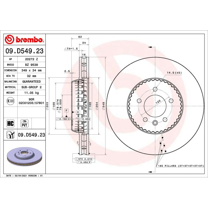 Stabdžių diskas BREMBO 09.D549.23