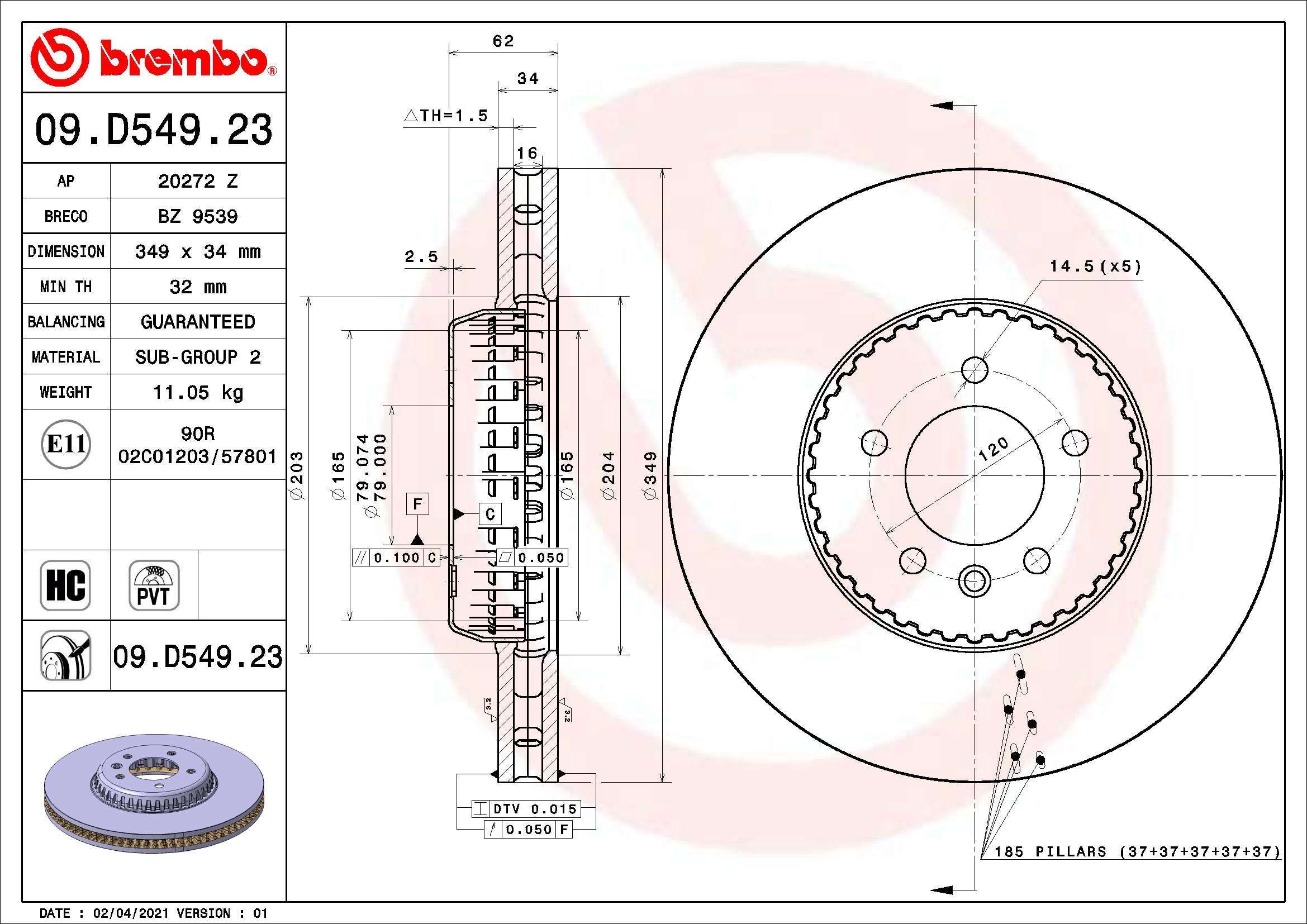 Stabdžių diskas BREMBO 09.D549.23