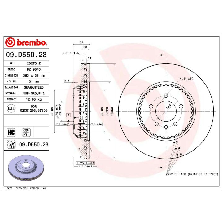 Stabdžių diskas BREMBO 09.D550.23