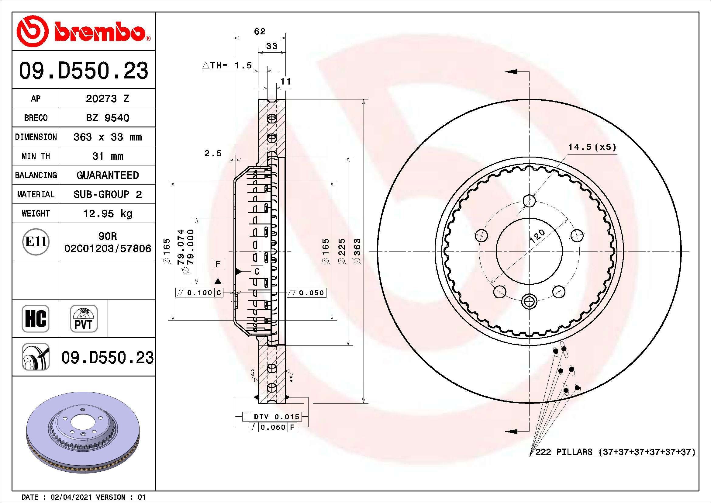 Stabdžių diskas BREMBO 09.D550.23