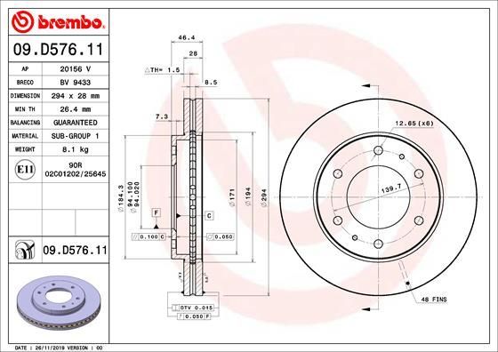 Stabdžių diskas BREMBO 09.D576.11