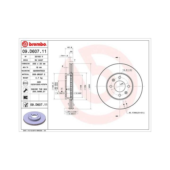 Stabdžių diskas BREMBO 09.D607.11
