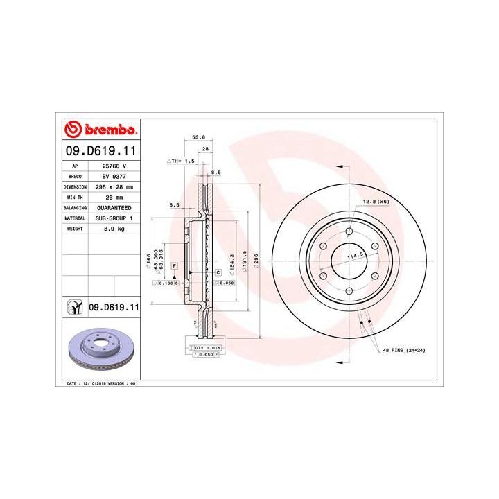 Stabdžių diskas BREMBO 09.D619.11