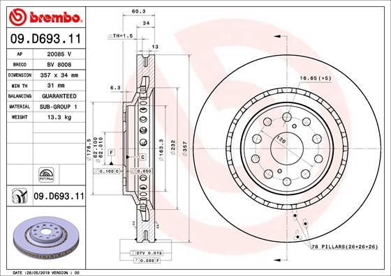 Stabdžių diskas BREMBO 09.D693.11