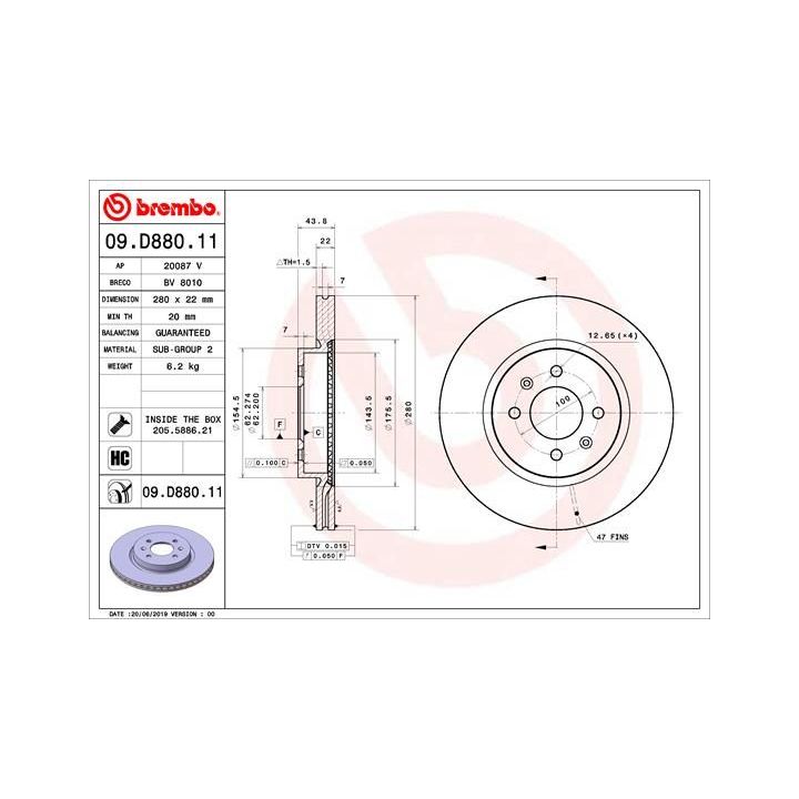 Stabdžių diskas BREMBO 09.D880.11
