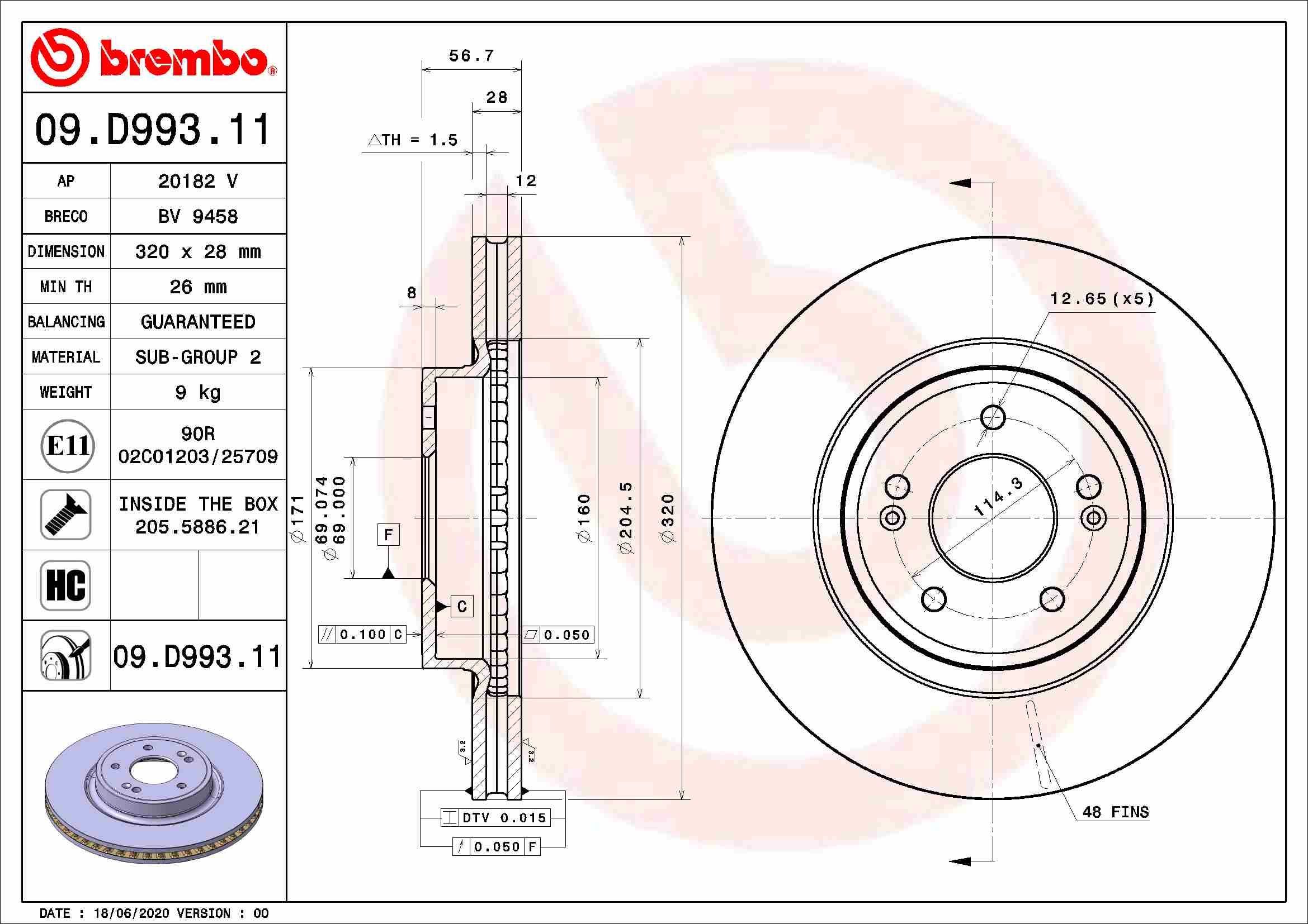 Stabdžių diskas BREMBO 09.D993.11