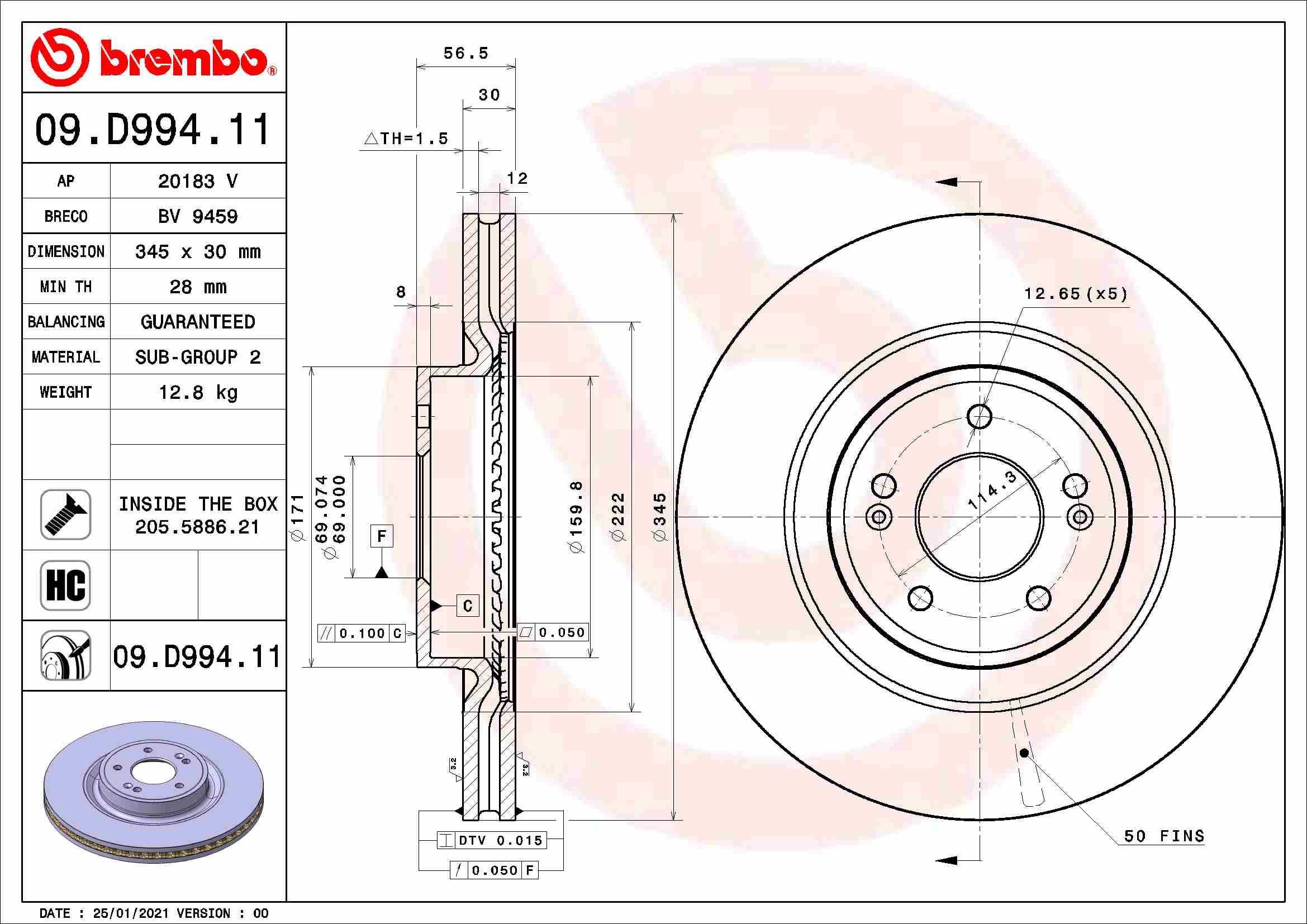 Stabdžių diskas BREMBO 09.D994.11