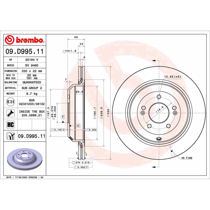 Stabdžių diskas BREMBO 09.D995.11