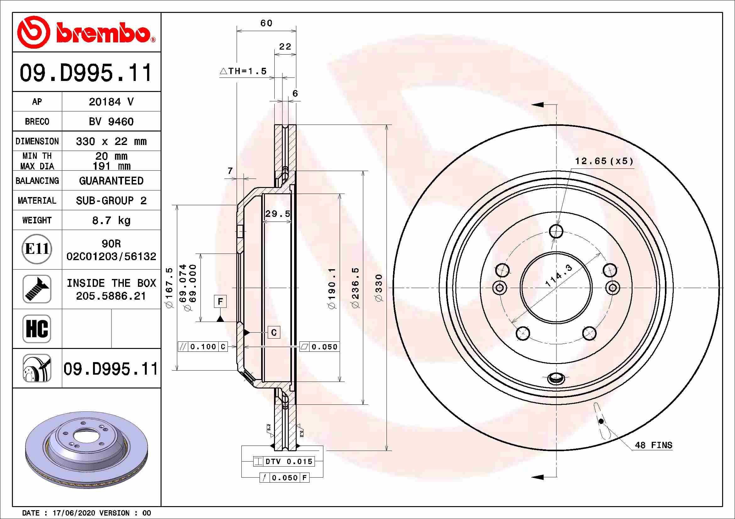 Stabdžių diskas BREMBO 09.D995.11