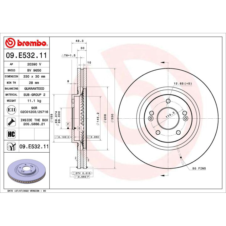 Stabdžių diskas BREMBO 09.E532.11