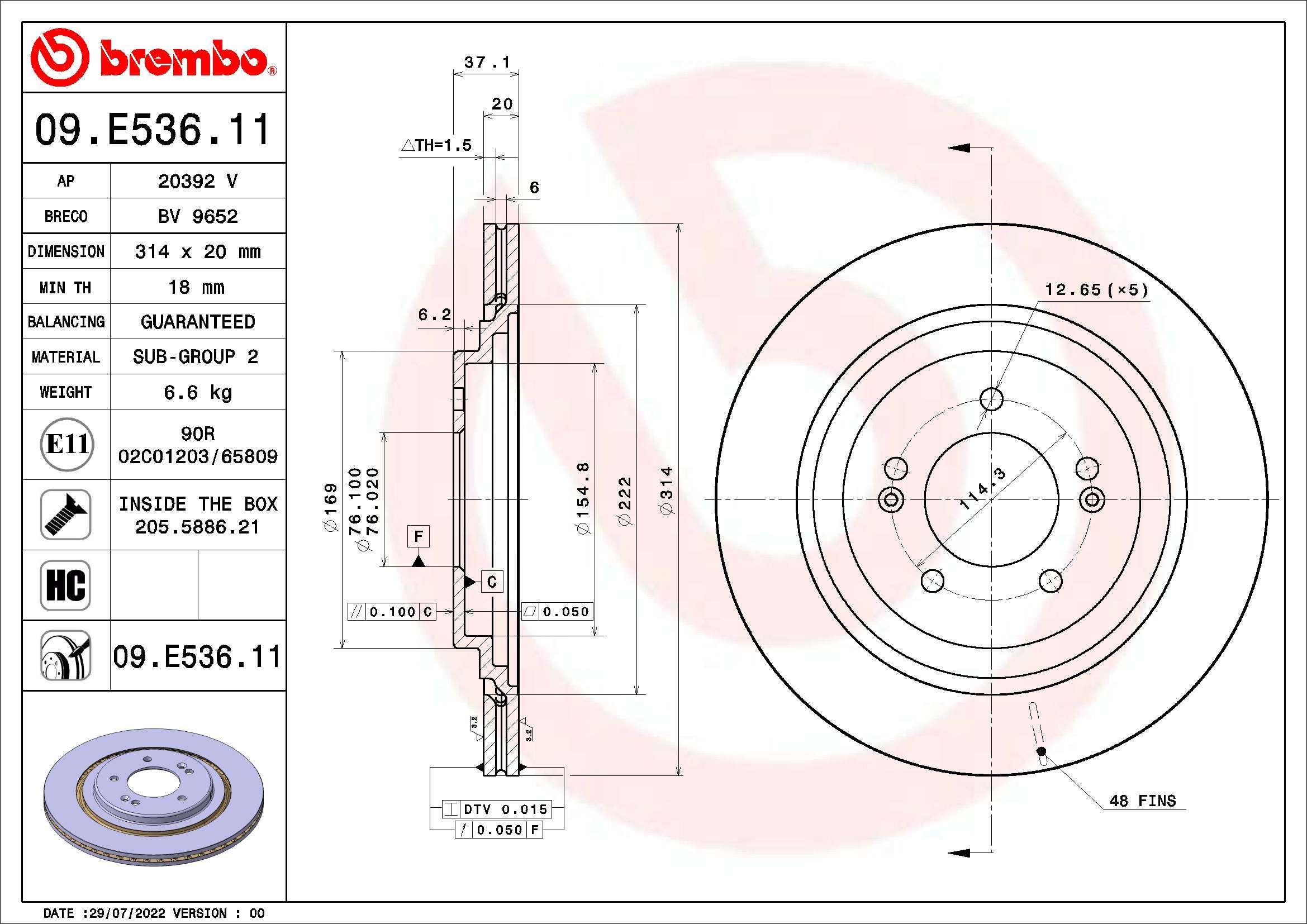 Stabdžių diskas BREMBO 09.E536.11