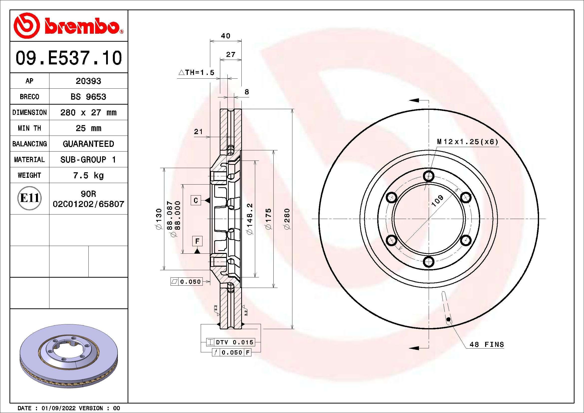 Stabdžių diskas BREMBO 09.E537.10