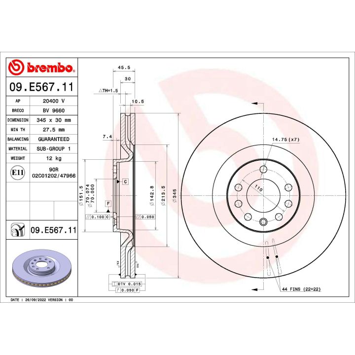 Stabdžių diskas BREMBO 09.E567.11