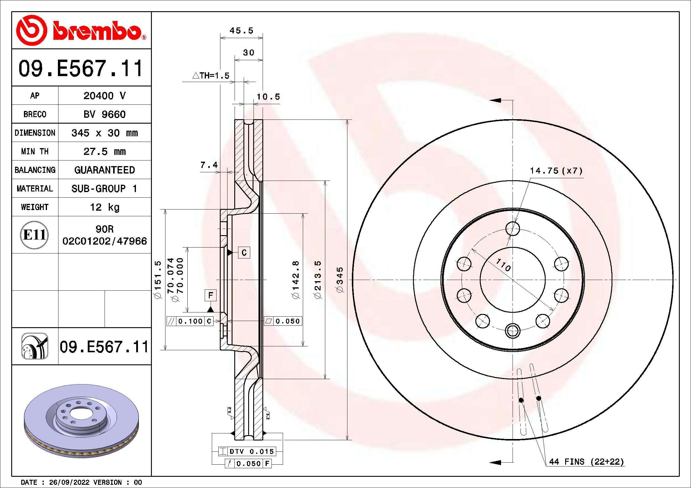 Stabdžių diskas BREMBO 09.E567.11