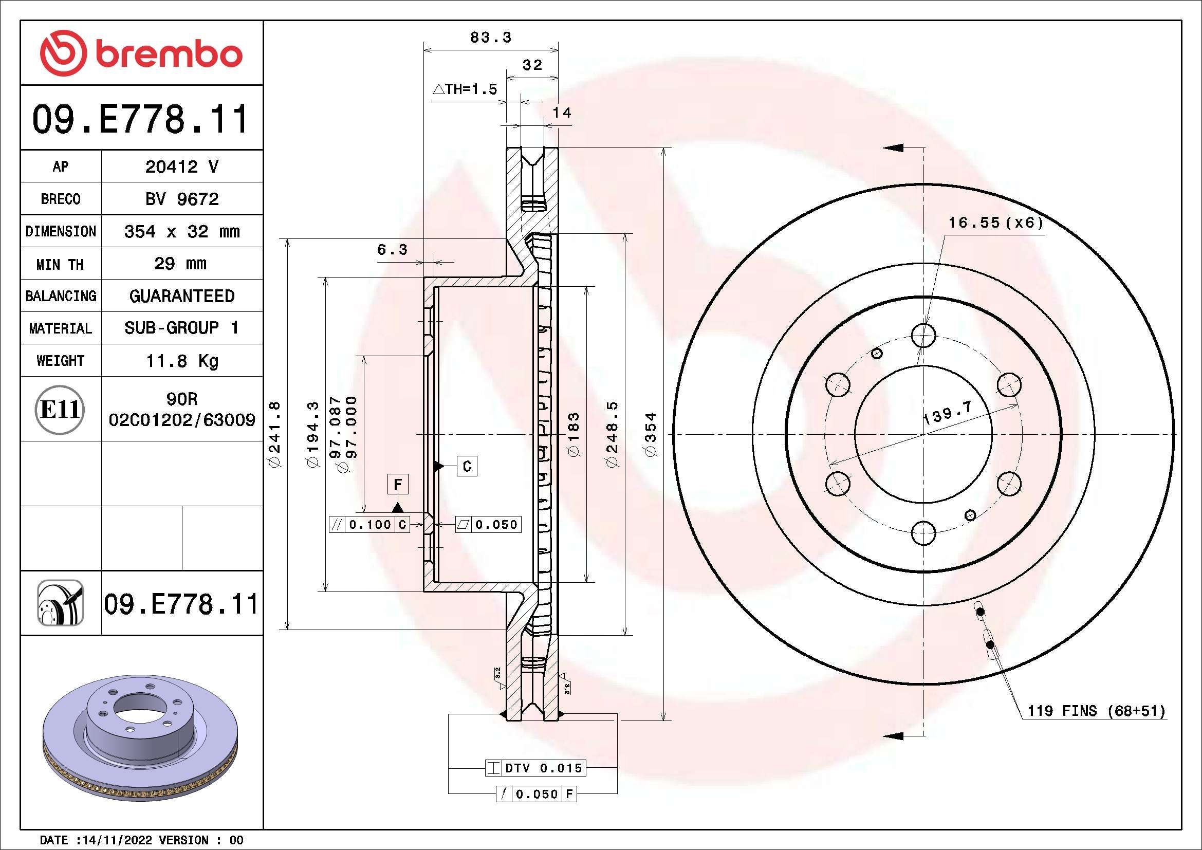 Stabdžių diskas BREMBO 09.E778.11