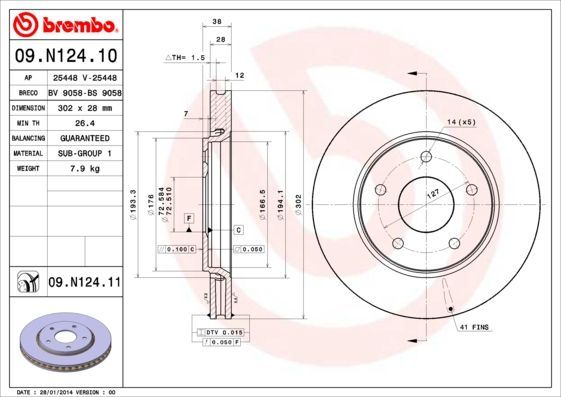 Stabdžių diskas BREMBO 09.N124.11