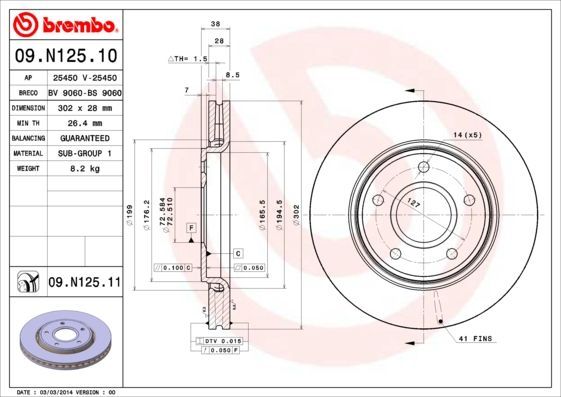 Stabdžių diskas BREMBO 09.N125.10