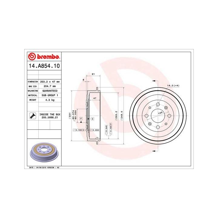 Stabdžių būgnas BREMBO 14.A854.10