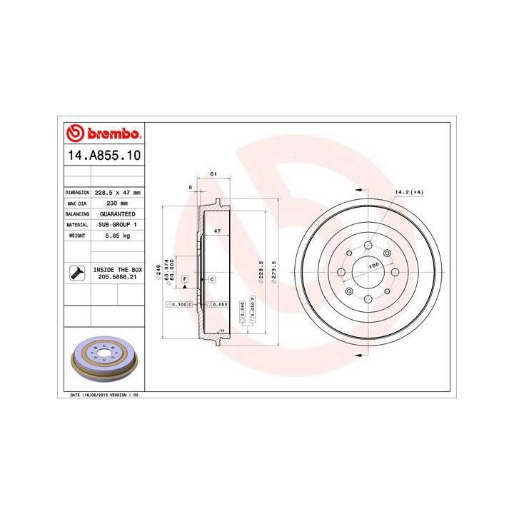 Stabdžių būgnas BREMBO 14.A855.10