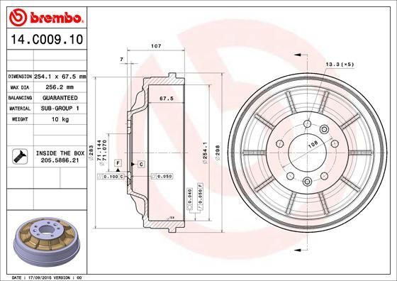 Stabdžių būgnas BREMBO 14.C009.10