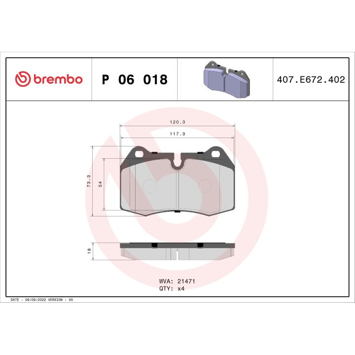 Stabdžių trinkelių rinkinys, diskinis stabdys BREMBO P 06 018
