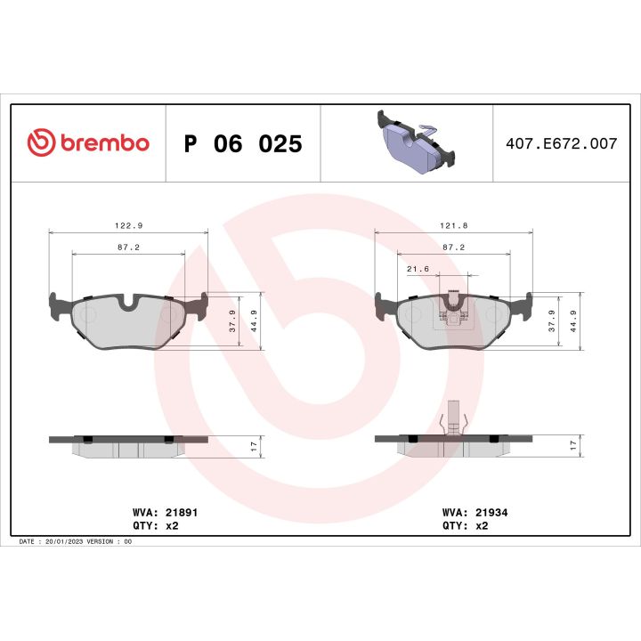 Stabdžių trinkelių rinkinys, diskinis stabdys BREMBO P 06 025