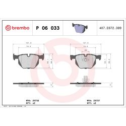 Stabdžių trinkelių rinkinys, diskinis stabdys BREMBO P 06 033