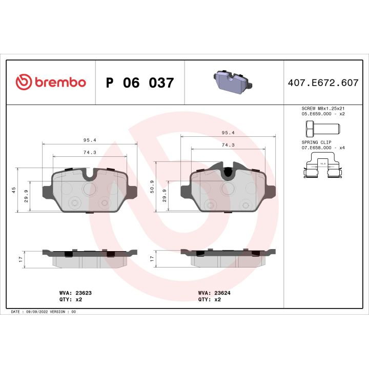 Stabdžių trinkelių rinkinys, diskinis stabdys BREMBO P 06 037