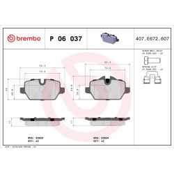 Stabdžių trinkelių rinkinys, diskinis stabdys BREMBO P 06 037X