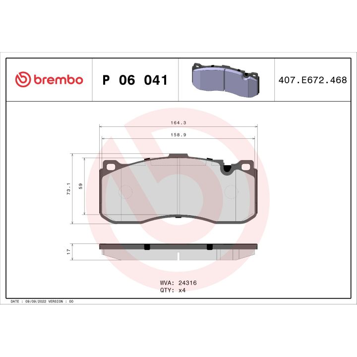 Stabdžių trinkelių rinkinys, diskinis stabdys BREMBO P 06 041