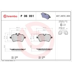 Stabdžių trinkelių rinkinys, diskinis stabdys BREMBO P 06 051X