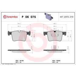 Stabdžių trinkelių rinkinys, diskinis stabdys BREMBO P 06 075
