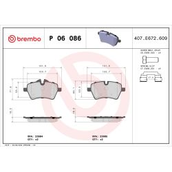Stabdžių trinkelių rinkinys, diskinis stabdys BREMBO P 06 086
