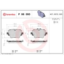 Stabdžių trinkelių rinkinys, diskinis stabdys BREMBO P 06 093
