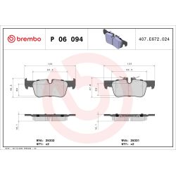 Stabdžių trinkelių rinkinys, diskinis stabdys BREMBO P 06 094