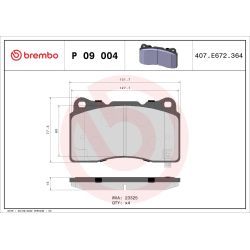 Stabdžių trinkelių rinkinys, diskinis stabdys BREMBO P 09 004