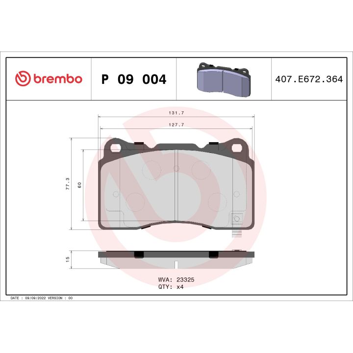 Stabdžių trinkelių rinkinys, diskinis stabdys BREMBO P 09 004