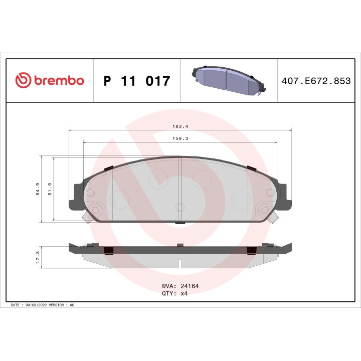 Stabdžių trinkelių rinkinys, diskinis stabdys BREMBO P 11 017