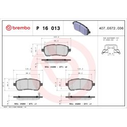 Stabdžių trinkelių rinkinys, diskinis stabdys BREMBO P 16 013