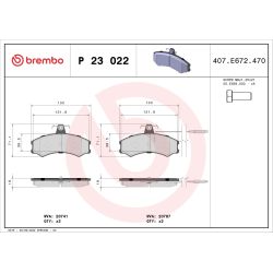Stabdžių trinkelių rinkinys, diskinis stabdys BREMBO P 23 022