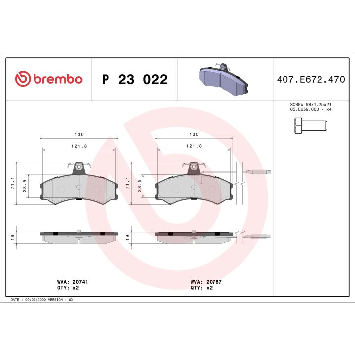 Stabdžių trinkelių rinkinys, diskinis stabdys BREMBO P 23 022