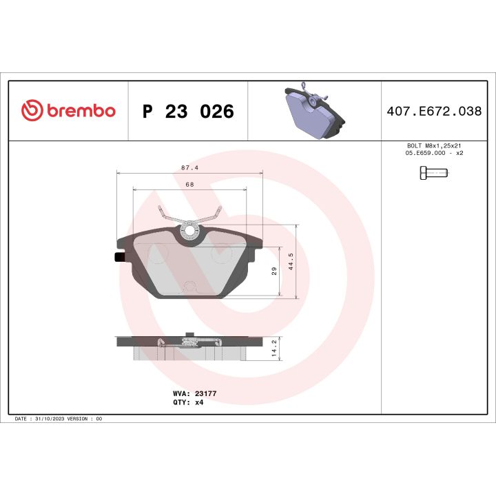 Stabdžių trinkelių rinkinys, diskinis stabdys BREMBO P 23 026