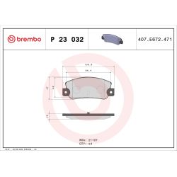 Stabdžių trinkelių rinkinys, diskinis stabdys BREMBO P 23 032