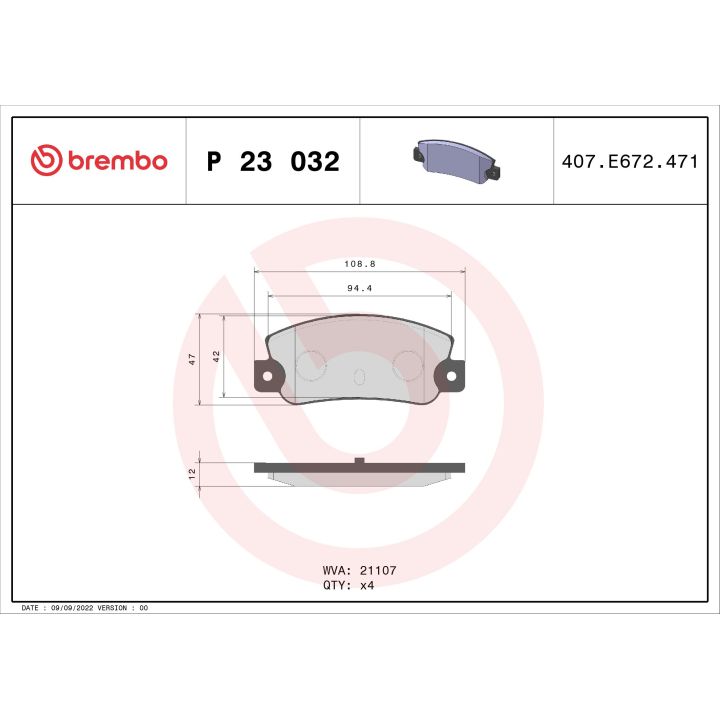 Stabdžių trinkelių rinkinys, diskinis stabdys BREMBO P 23 032