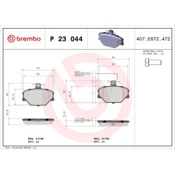 Stabdžių trinkelių rinkinys, diskinis stabdys BREMBO P 23 044