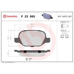 Stabdžių trinkelių rinkinys, diskinis stabdys BREMBO P 23 065