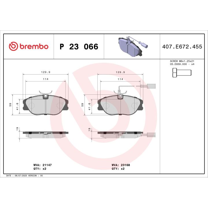 Stabdžių trinkelių rinkinys, diskinis stabdys BREMBO P 23 066
