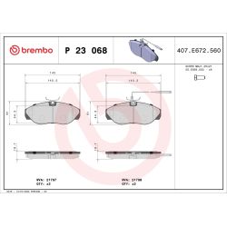 Stabdžių trinkelių rinkinys, diskinis stabdys BREMBO P 23 068